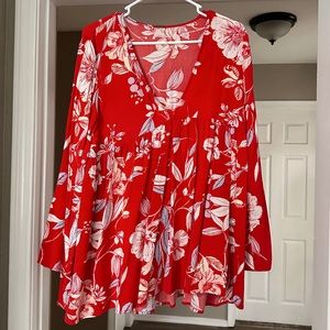 Free People Bella Tunic Dress Womens Medium
Red Floral Bell Sleeve Babydoll Mini